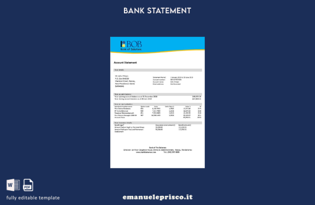 modello word di estratto conto bancario delle Bahamas in stile verificato